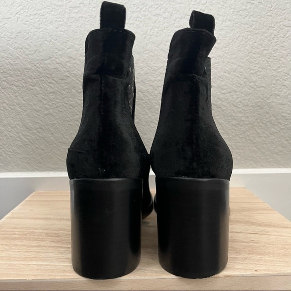 Musse & Cloud Black Mency Velvet Studded Block Heeled Ankle Boots 41 - Picture 5 of 7